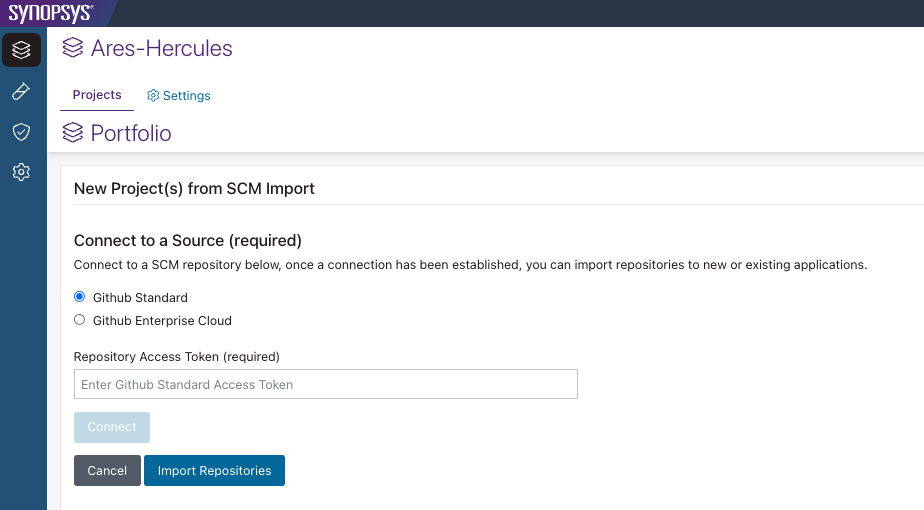 Screenshot of SCM Project Source location.