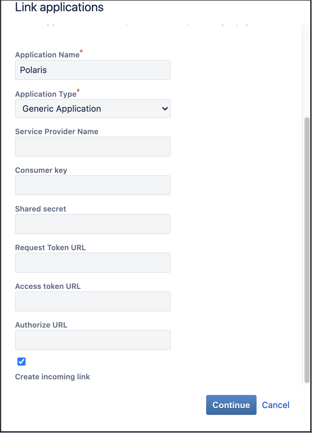 A screenshot that shows the first pop-up form in Jira.