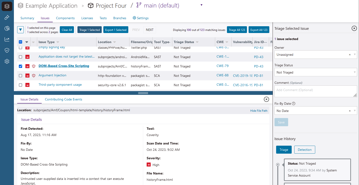 Screenshot of Individual Issue Triage