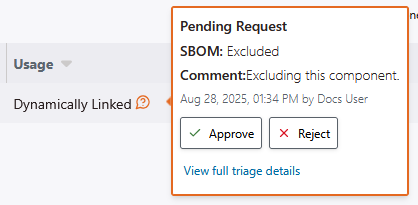 Screenshot of the approval menu that appears when you select the pending approval icon.