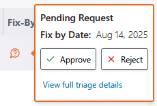 Screenshot of the approval menu that appears when you select the pending approval icon.
