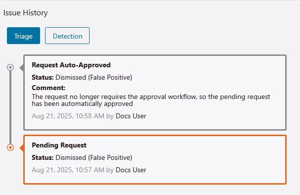 Screenshot of an auto-approve event in an issue's triage history.
