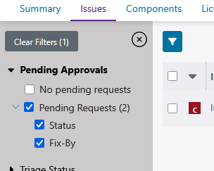 Screenshot of the Pending Approvals filter.